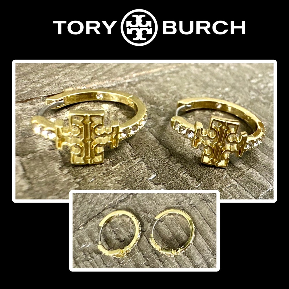 TORY BURCH BRITTEN PAVE HOOP EARRINGS NWT